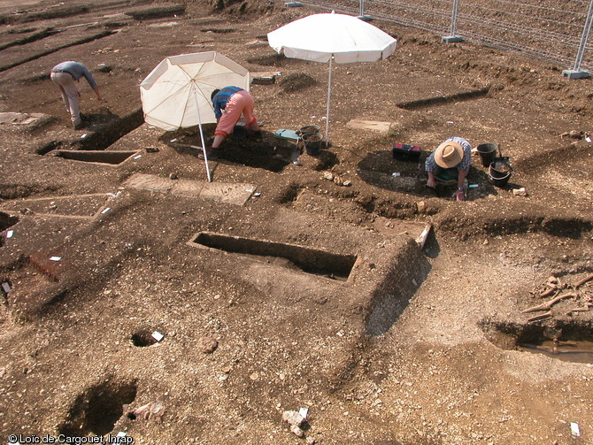 Vue générale de la nécropole de Ligny-le-Châtel en cours de fouille en 2005.