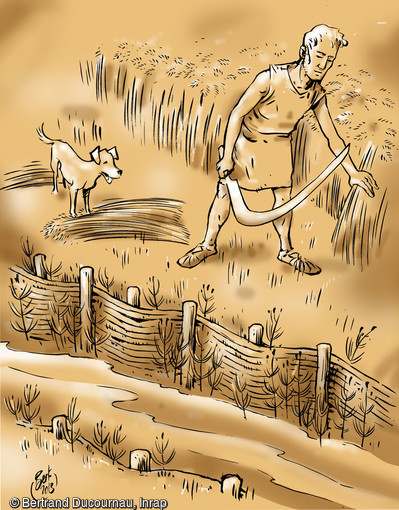 Proposition de restitution de l'occupation des berges de la Dev&egrave;ze &agrave; l'&eacute;poque gauloise. 