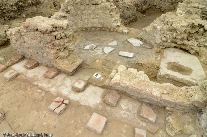 Détail de l'abside sud du caldarium des thermes de la domus, seconde moitié IVe siècle , Auch (Gers), 2017.