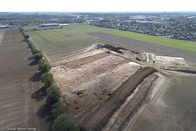 Vue a&eacute;rienne du secteur de la fouille de Blainville-sur-Orne (Calvados) en 2021. 
