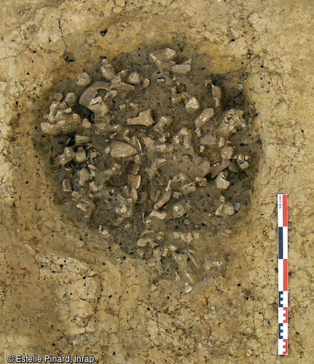 Restes humains concass&eacute;s de 4 adultes minimum d&eacute;pos&eacute;s dans la fosse 315 du sanctuaire gaulois de Saint-Just-en-Chauss&eacute;e (Oise). Plusieurs ossements portent des traces de coup et d&eacute;coupe. La date du d&eacute;c&egrave;s de ces individus se situe entre le d&eacute;but du 2e et la fin du 1er si&egrave;cle av. notre &egrave;re. 