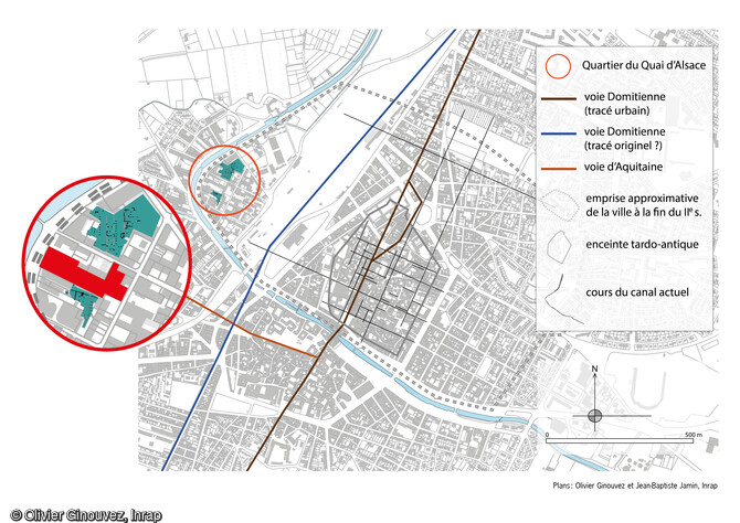 Plan du quartier du port fluvial antique à Narbonne (Aude). 