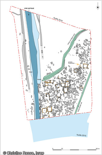 Plan g&eacute;n&eacute;ral de l'ensemble fun&eacute;raire antique de Saint-Vulbas (Ain). 