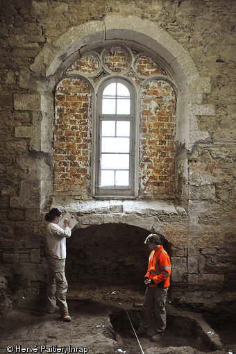 Relevé du bâti de la chapelle de Bonne-Nouvelle réalisé dans le cadre de l'étude du bâti du couvent des Jacobins, Rennes (Ille-et-Vilaine), 2013.  Cette étude permettra de comprendre l'histoire architecturale du couvent. 