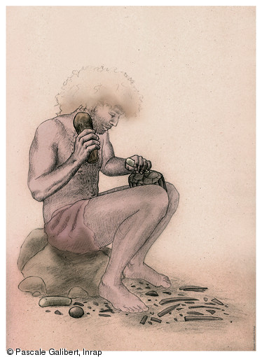 D&eacute;bitage laminaire &agrave; la percussion indirecte (pi&egrave;ce en bois animal interm&eacute;diaire et percuteur en bois v&eacute;g&eacute;tal)