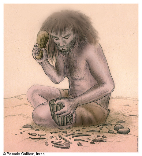 D&eacute;bitage laminaire (technique : percussion directe au percuteur tendre en bois v&eacute;g&eacute;tal)